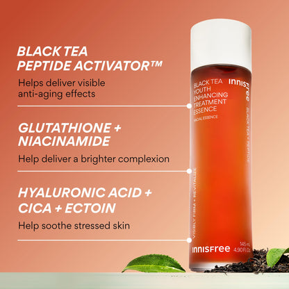 innisfree Black Tea Youth Essence, Korean Anti-Aging Treatment with Niacinamide for Radiance, Firm Skin, Hydration, and Barrier Support