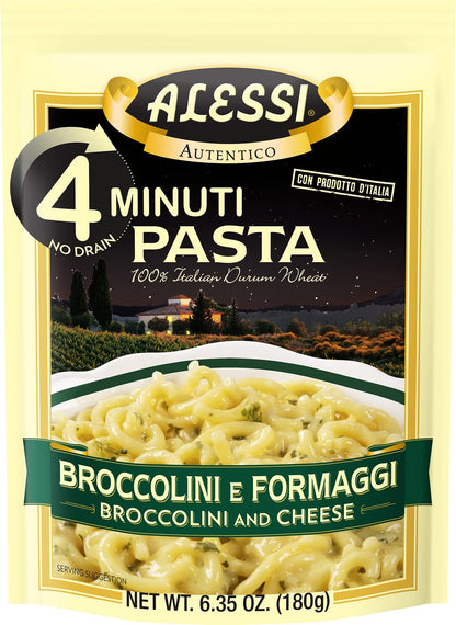 Alessi 4 Minute Pasta, One Dish Quick Meals, Stovetop or Microwave, Dinner or Side Ready in Minutes (Broccolini & Cheese, 6.35 Ounce (Pack of 6))
