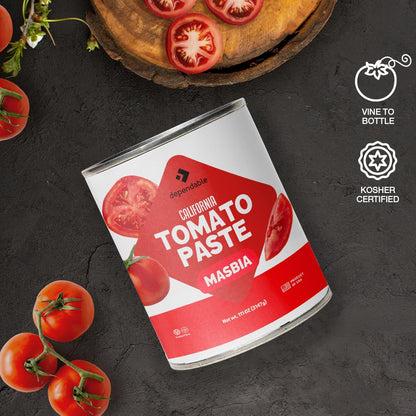 Dependable Foods Tomato Paste – 6.94 Lbs., 111 oz.- Extra Heavy Pizza Sauce with Basil - Authentic California Vine to Bottle Blend - Kosher