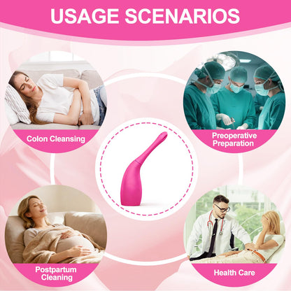 Anal Douche for Women Men, Comfortable Silicone Enema Bulb Reusable Leak-Proof Feminine Care Douche for Colon Cleansing Travel and Home Use (230ml Rose Red)