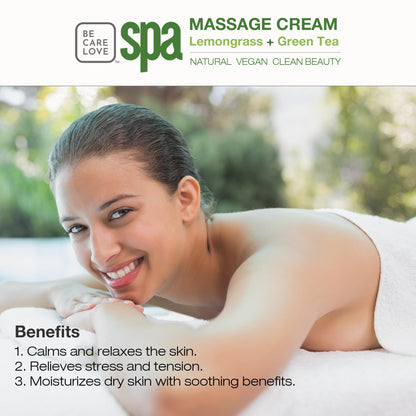 BCL SPA Massage Cream organic Lemongrass + Green Tea body lotion with shea butter, aloe vera, peppermint, argan and jojoba oils body cream to soothe, calm & revitalize the skin. Home/Pro use 16 fl oz