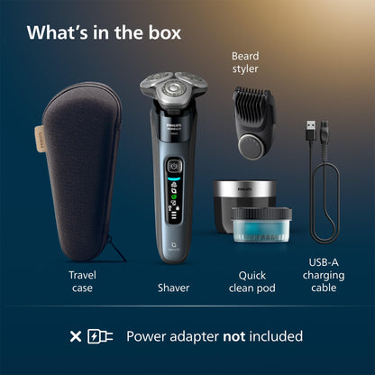 Philips Norelco Shaver i9000, Wet & Dry Electric Shaver, Taubenblau, SenseIQ Technology, Triple Lift & Cut System, 360 Rotating Dual SteelPrecision Precision Blades, Beard Styler, Model X9001/91