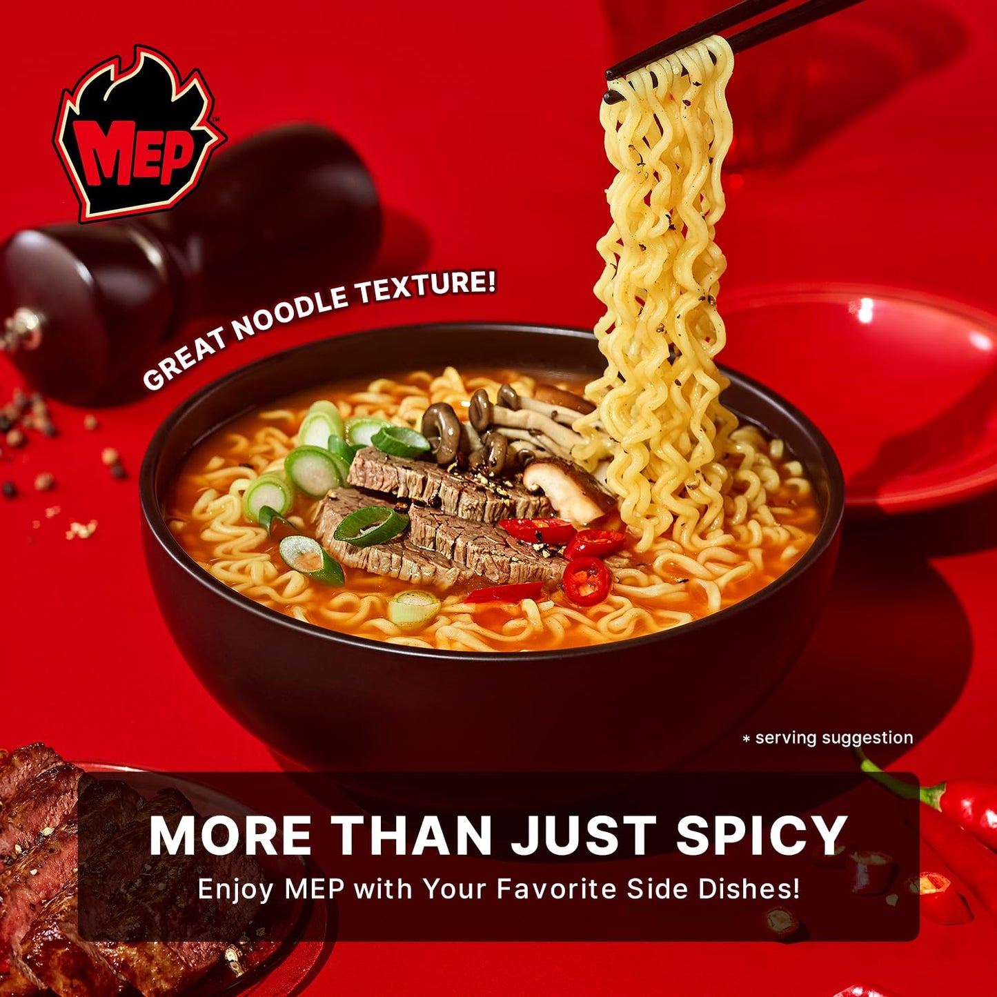 Samyang MEP Black Pepper Beef Ramen, Spicy Korean Instant Bowl Noodle Soup, Rich Bone Broth Ramyeon, Quick Microwave Meal, 3.88 oz (Pack of 6)