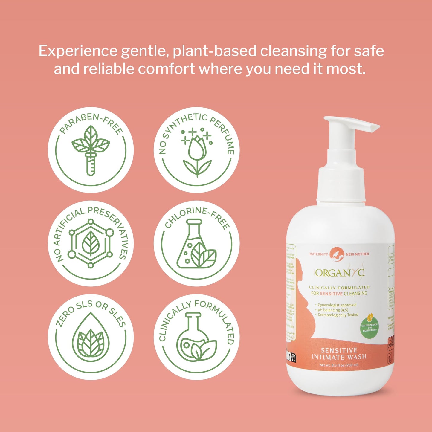 Organyc Feminine Wash for Maternity, Intimate Skin Care, Gentle Hygiene Essentials with Moisturizing Cottonseed Oil & Chamomile, Postpartum Essentials, 8.5 fl oz