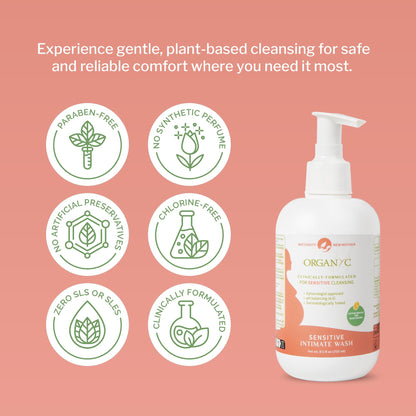 Organyc Feminine Wash for Maternity, Intimate Skin Care, Gentle Hygiene Essentials with Moisturizing Cottonseed Oil & Chamomile, Postpartum Essentials, 8.5 fl oz