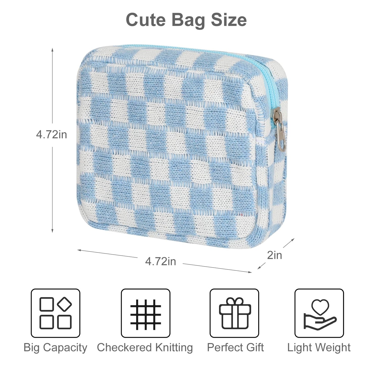 Sanitary Napkin Storage Bag, Menstrual Pad Zipper Bag Checkered Portable Period Bag Panty Liners, Tampon Storage Pouch for Women Ladies Daily Use Storage Purse Travel