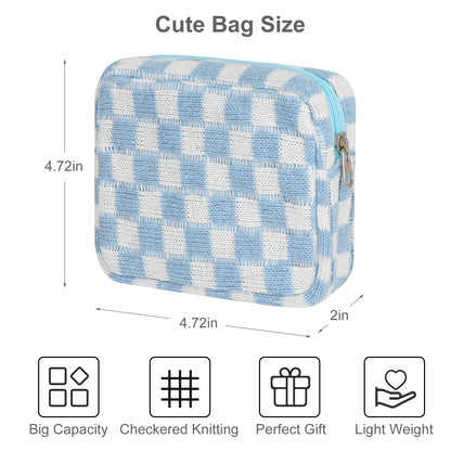 Sanitary Napkin Storage Bag, Menstrual Pad Zipper Bag Checkered Portable Period Bag Panty Liners, Tampon Storage Pouch for Women Ladies Daily Use Storage Purse Travel