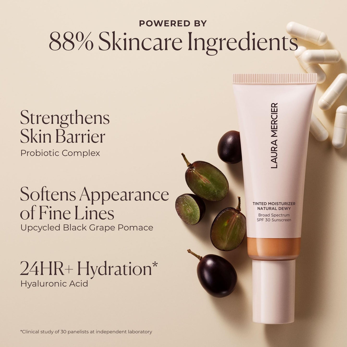 Laura Mercier Tinted Moisturizer Natural Dewy with SPF 30: 24HR+ Hydration, Long Lasting, Sheer to Light, Buildable Coverage, Dewy Finish, Improve Skin Tone and Texture, Skin Tint