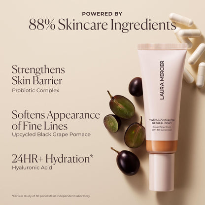 Laura Mercier Tinted Moisturizer Natural Dewy with SPF 30: 24HR+ Hydration, Long Lasting, Sheer to Light, Buildable Coverage, Dewy Finish, Improve Skin Tone and Texture, Skin Tint