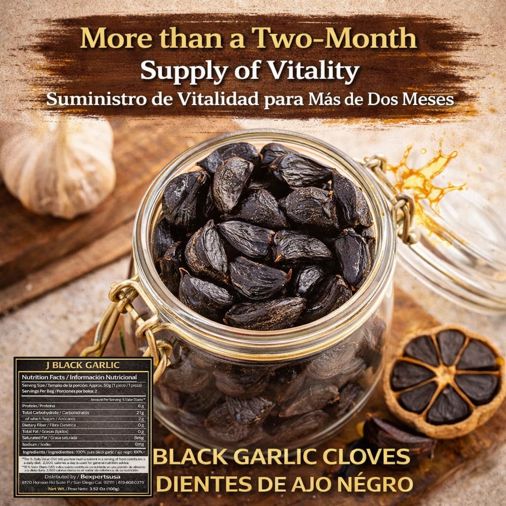 Ajo Negro (Black Garlic) - 60 Whole Cloves - 100% Natural Superfood Dietary Supplement - High in Antioxidants & S-Allylcysteine - Ready to Eat or for Recipes - Vegan, Non-GMO - Authentic by High Supreme