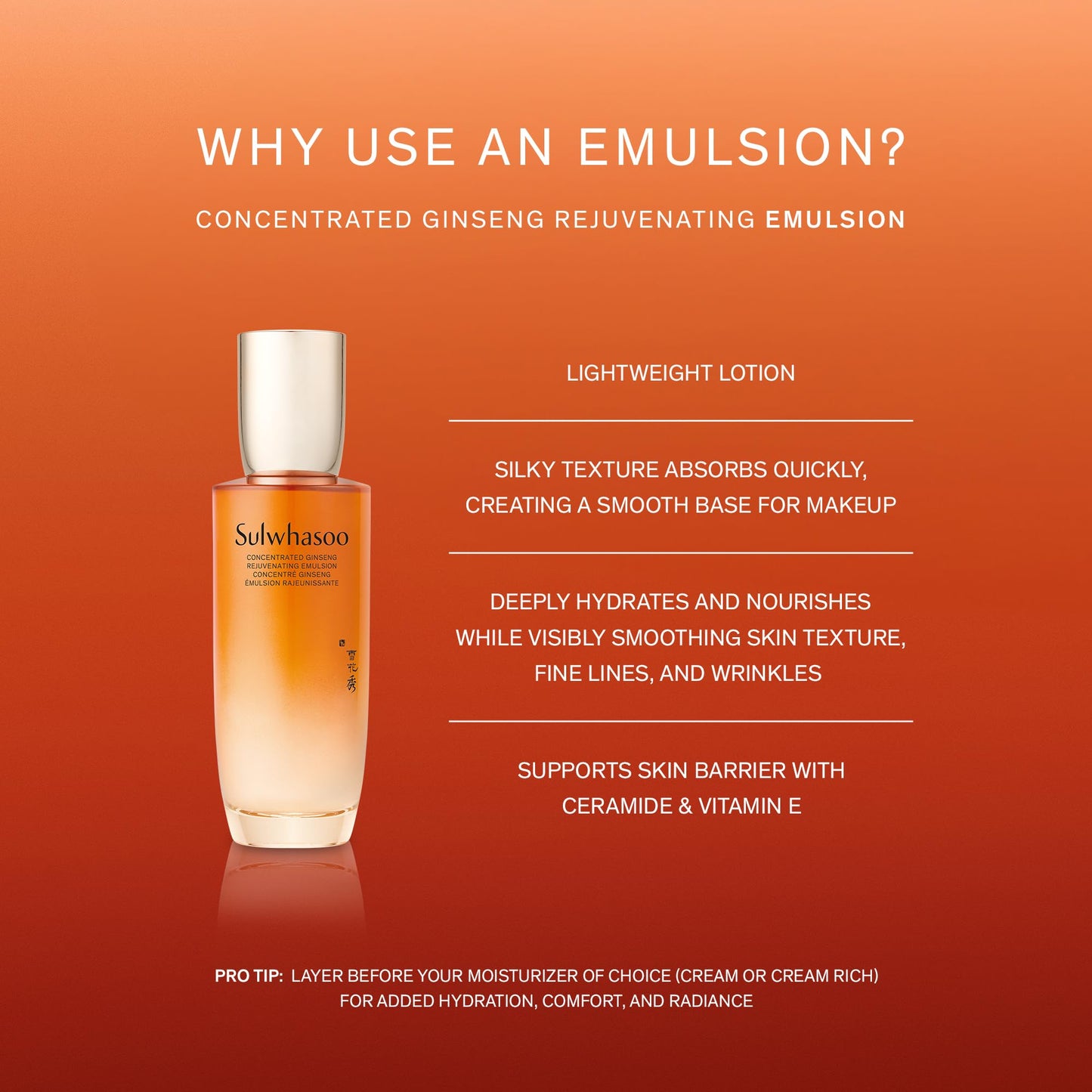 Sulwhasoo Concentrated Ginseng Rejuvenating Emulsion- Korean Ginseng & Peptide Face Lotion with Shea Butter to Help Smooth, Hydrate & Visibly Improve Wrinkes, 4.22 fl. oz.