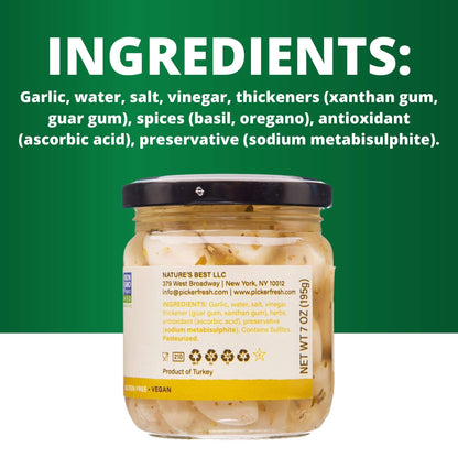 Pickerfresh Pickled Garlic - Gourmet Garlic Cloves - Simple Ingredients - Non-GMO, Gluten Free & No Artificial Color - 7 oz (3 Pack)