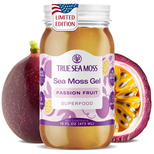 TrueSeaMoss Sea Moss Gel – Made in USA – Wildcrafted Seamoss, Fruits & Jarred Vegetables – Passion Fruit, Pack of 1 (Labels may Vary)