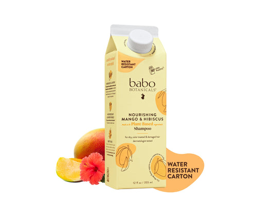 Babo Botanicals Nourishing Mango & Hibiscus Shampoo + Bundle with Conditioner- For Dry, Damaged, Color-Treated Hair – Moisturize & Soften - Passion Fruit Ferment for scalp