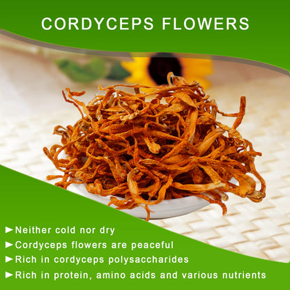 16OZ Cordyceps Flower, 100% Natural Dried Cordyceps Mushroom Supports Energy Immune Function for Soup/Cooking/Cooling/Tea