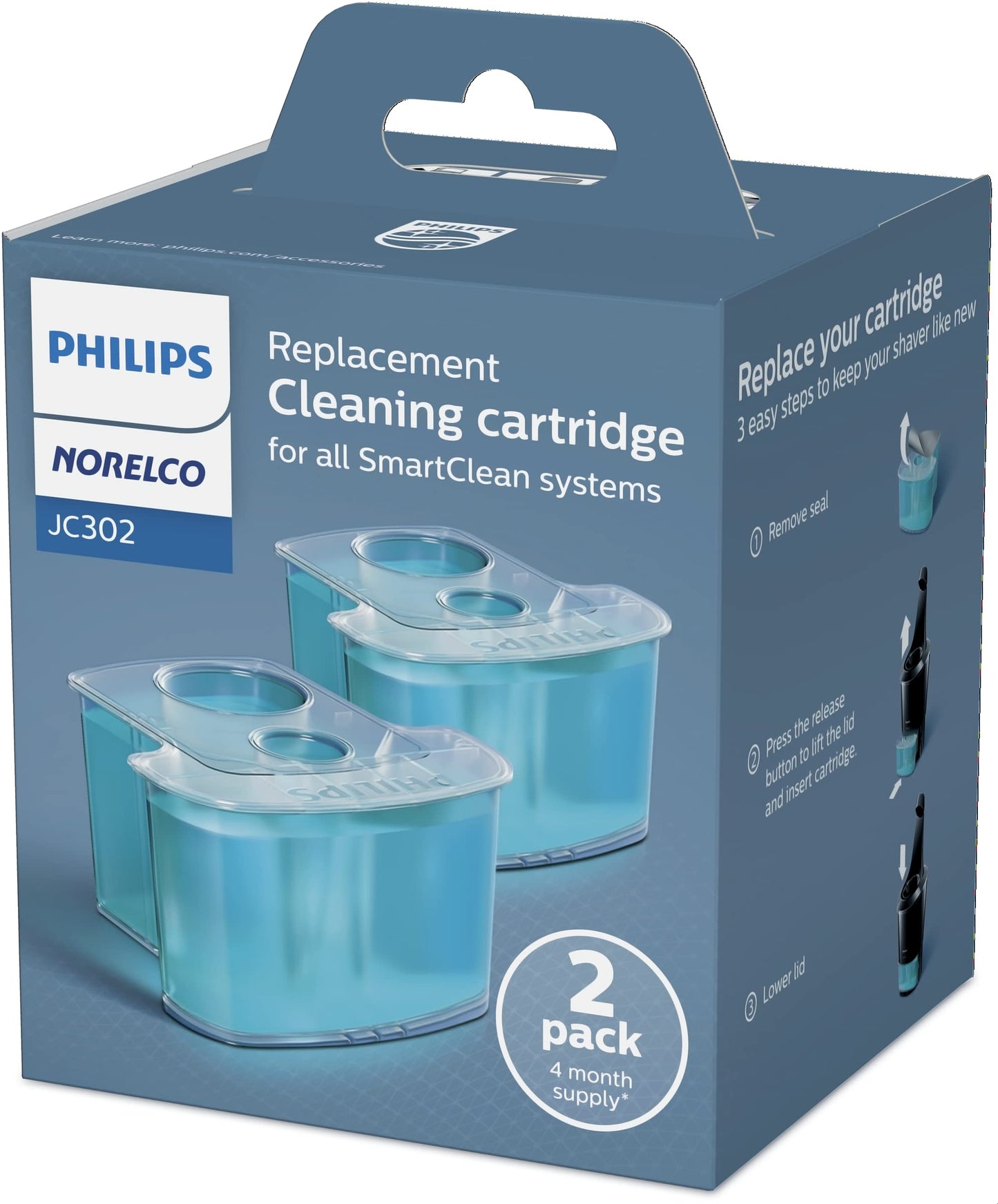 Philips Norelco Cleaning Cartridges for SmartClean System, 2 Count, JC302/52