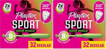 Playtex Sport Odor Shield Tampons, Regular Absorbency, Unscented - 32ct (Pack of 2)