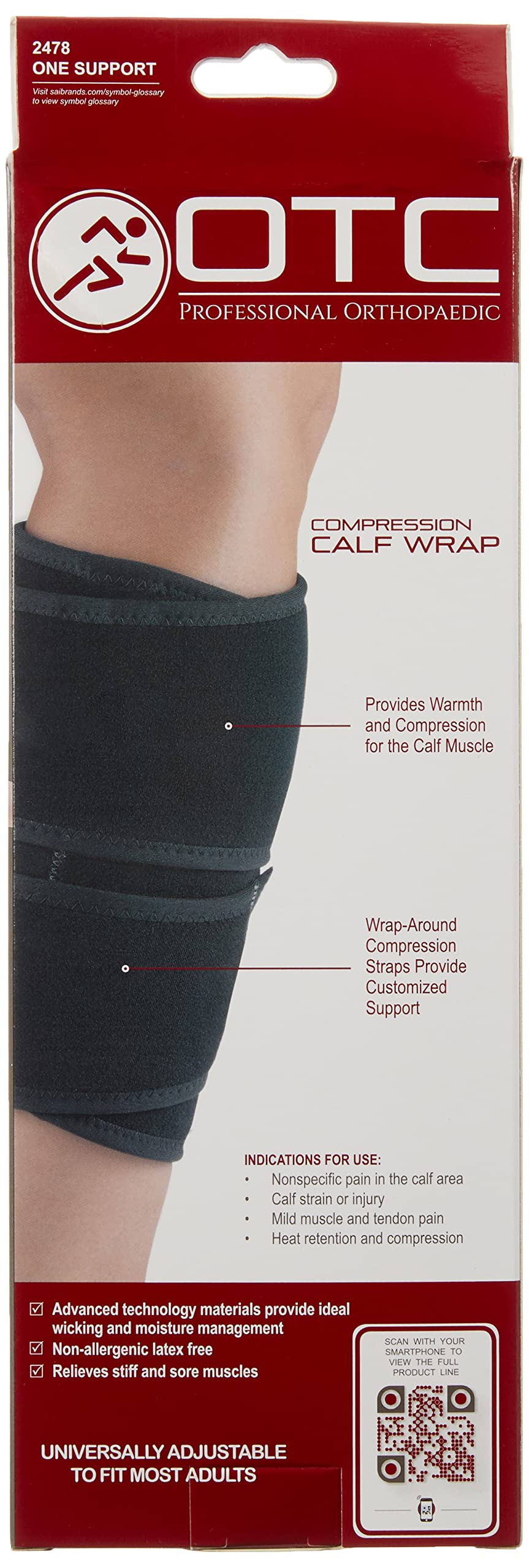 OTC Compression Calf Wrap, Adjustable Shin Splint with Wrap-Around Straps, Lower Leg Brace for Muscle Swelling, Circulation and Injury, Black, Universal