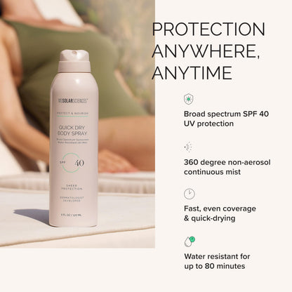 MDSolarSciences Quick Dry Body Spray SPF 40 | Water-Resistant, Broad Spectrum Sunscreen Spray | Indian Gooseberry, Vitamin C & Antioxidants Enriched | Non-Aerosol | Safe for Sensitive Skin (6 Fl Oz)