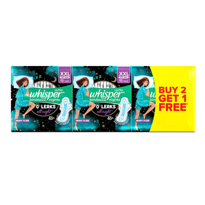 Whisper Ultra Night Sanitary Pads for Women, XL+ 15 (Pack of 3) Napkins