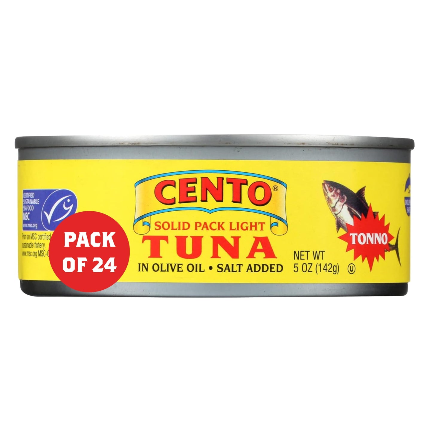 Cento Solid Pack Light Tuna in Olive Oil, 5 Oz (Pack of 24), High Protein, MSC Certified, Wild Caught Tuna Fish