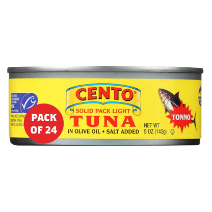 Cento Solid Pack Light Tuna in Olive Oil, 5 Oz (Pack of 24), High Protein, MSC Certified, Wild Caught Tuna Fish