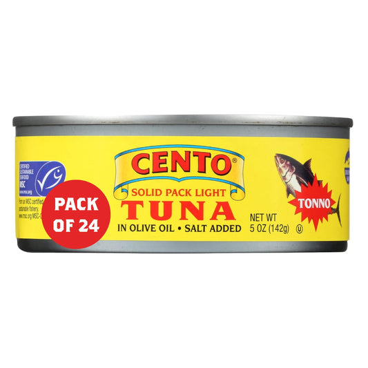 Cento Solid Pack Light Tuna in Olive Oil, 5 Oz (Pack of 24), High Protein, MSC Certified, Wild Caught Tuna Fish