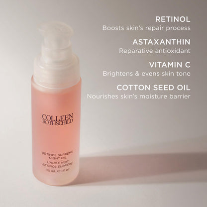 COLLEEN ROTHSCHILD Retinol Supreme Night Oil | Highest Concentration of Stabilized Retinol Boosts Skin's Natural Repair Process | THD Ascorbate (Vitamin C) Brightens & Evens Complexion (1 fl oz)