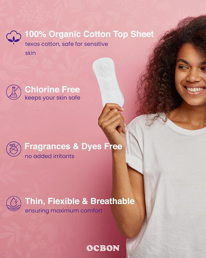 Ultra Thin Sanitary Pantyliners (Regular, 6.1 inch, 40 Counts) - Ultra Thin, Unscented 100% Organic Cotton Panty Liners for Women. Chemical-Free, Extra Soft, Ideal for Sensitive Skin