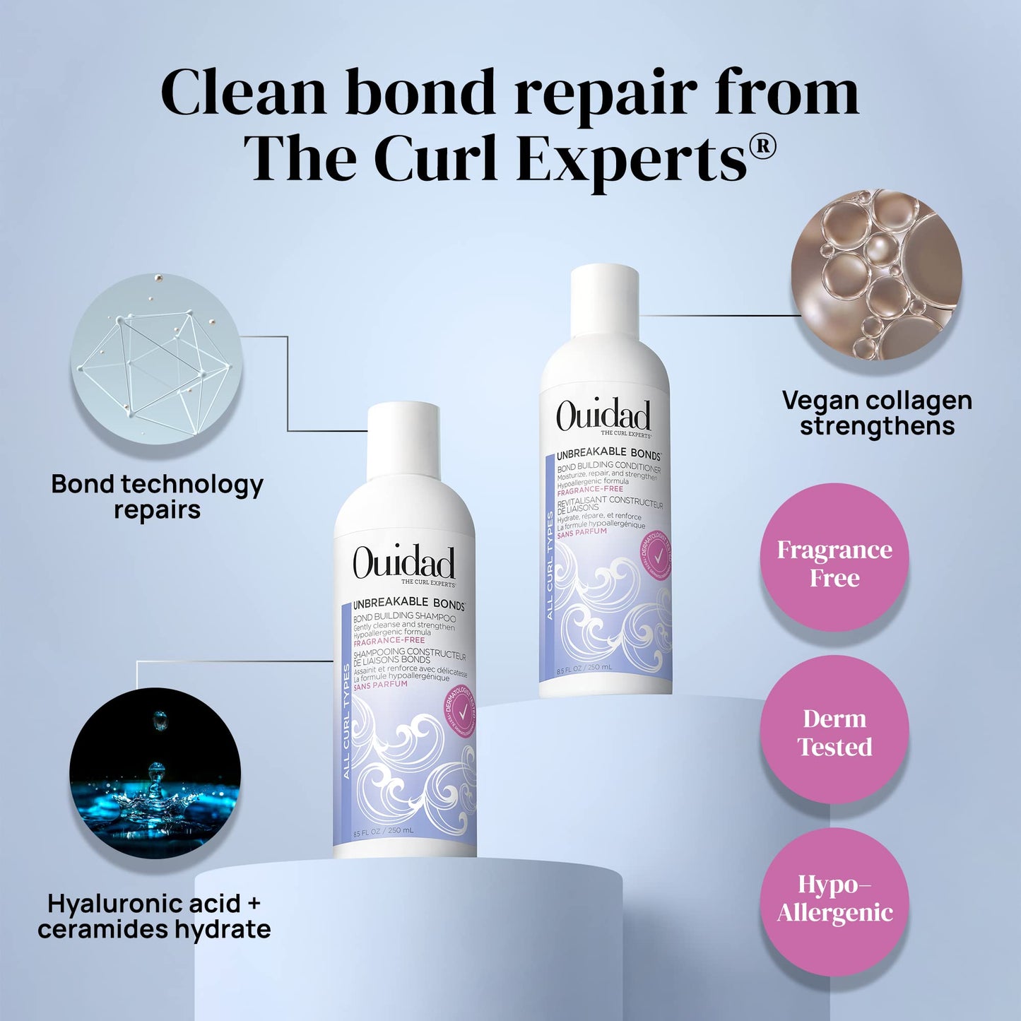 OUIDAD Unbreakable Bonds Bond Building Shampoo for Curly Hair - Fragrance Free - 8.5 oz