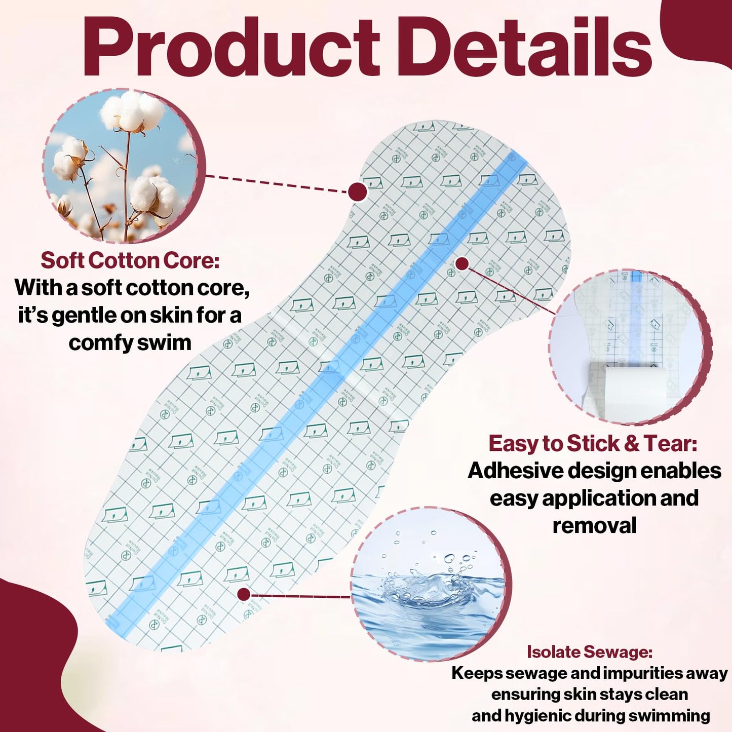 Waterproof Swimming Pads for Women – 20 PCS, Skin-Friendly PU Film & Cotton Core, Protective Private Stickers for Swimsuits, Lingerie, Water Parks, and Swimming