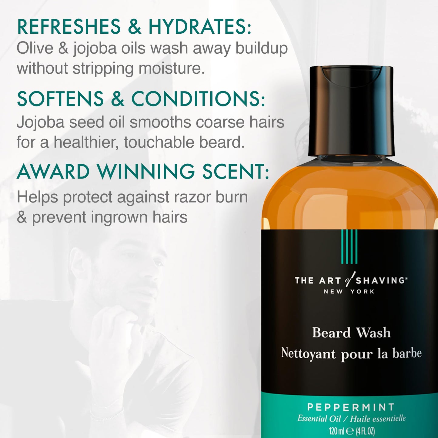 The Art of Shaving Beard Wash - Leaves Beard Hair Clean & Soft, Removes Dirt, Oil, & Impurities, Peppermint, 4 Fl Oz