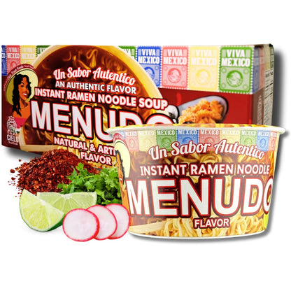 Menudo Instant Ramen Noodle Soup, Authentic Mexican Menudo Sopa, No Trans Fat, 9g Protein, Ready to Eat 3 Minute Meal, 6-Pack of 2.82oz Menudo Ramen Bowls