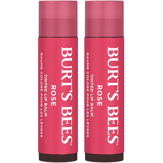 Burt's Bees Easter Basket Stuffers, Lip Tint Balm with Long Lasting 2 in 1 Duo Tinted Balm Formula, Color Infused with Hydrating Shea Butter for a Natural Looking Buildable Finish, Rose (2-Pack)