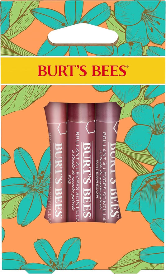 Burt's Bees Lip Balm Spring Gifts, 3 Nourishing Lip Care Shimmers for All Day Glow, Kissable Color Spring Gift Set -Peony, Fig & Rhubarb (Packaging May Vary)