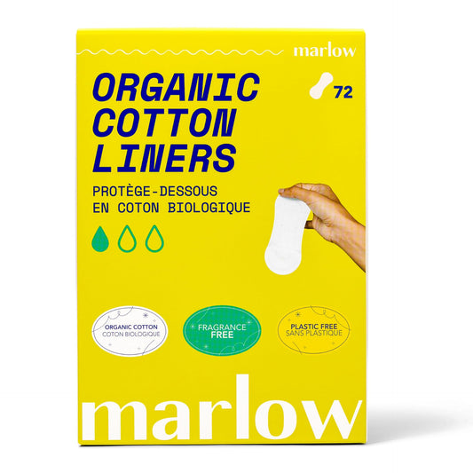 Marlow 100% Organic Cotton Top Sheet Liners with Biodegradable Wrapping, Plastic Free, Fragrance Free, Chlorine Free, Toxin Free, Hypoallergenic, Ultra Thin, Leak Proof, 72 Count