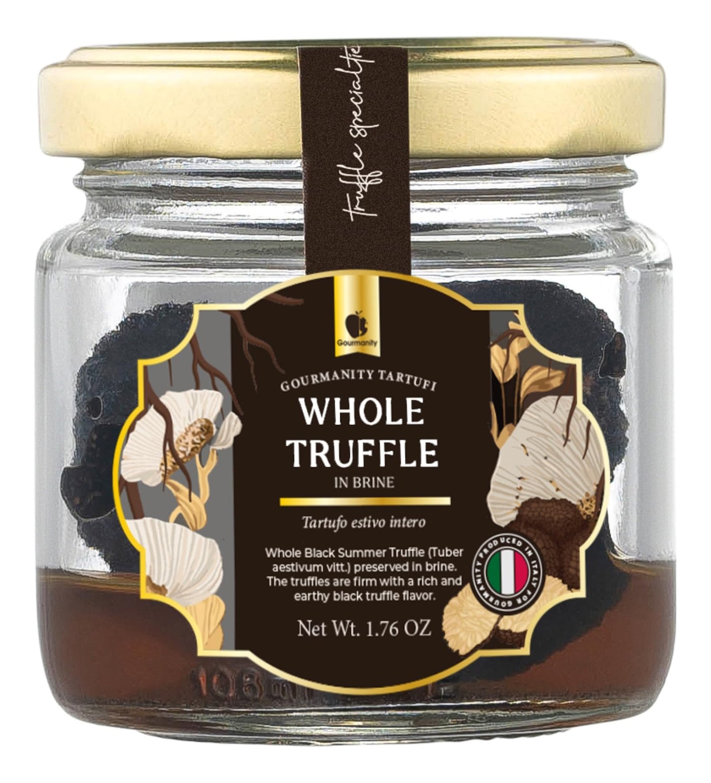 Gourmanity Tartufi Whole Black Truffles in Brine, Preserved Black Summer Truffles (Tuber aestivum Vitt.) from Italy