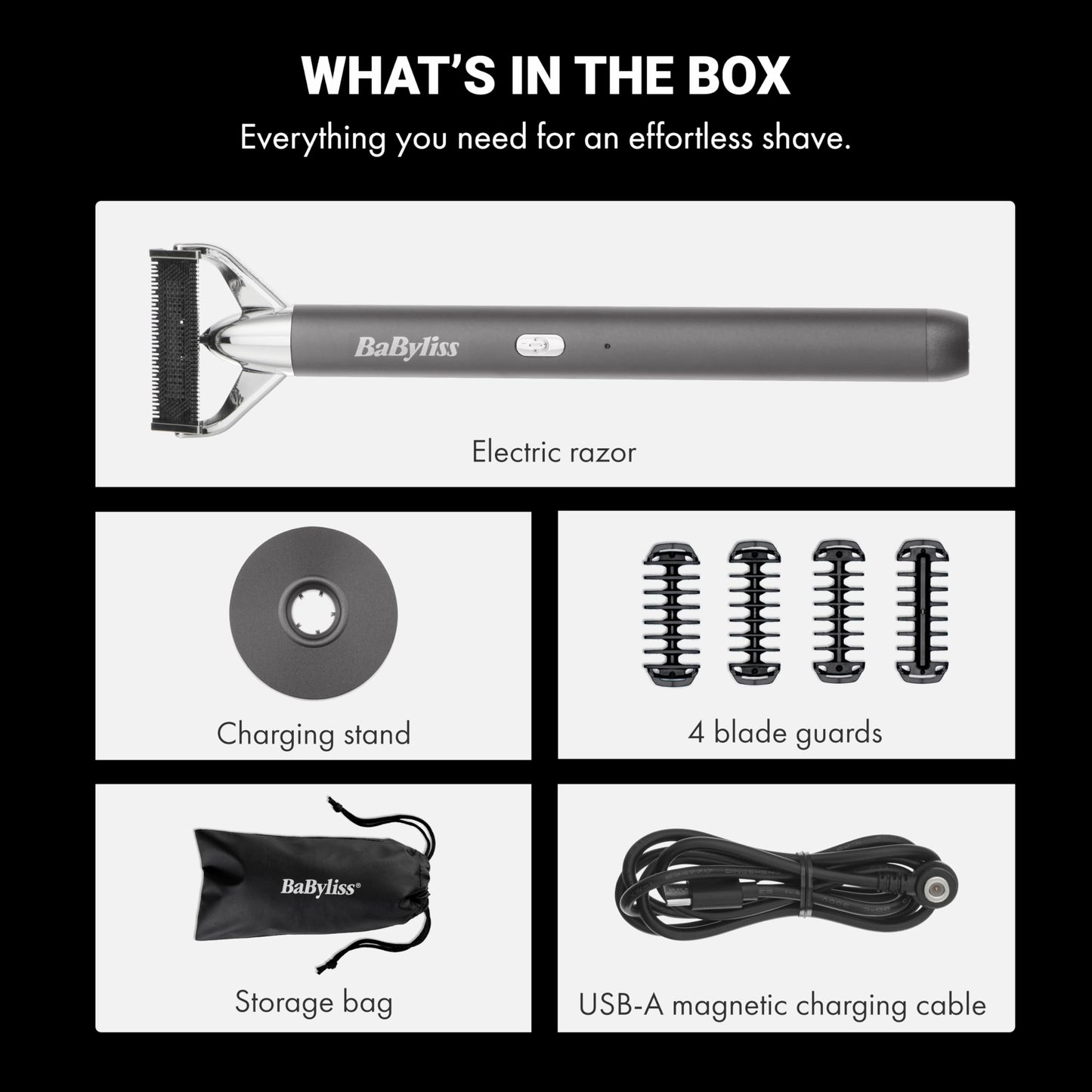 BaByliss MTL Series Electric Razor Including 4 Comb attachments, Storage Bag, Charging Stand and Cable