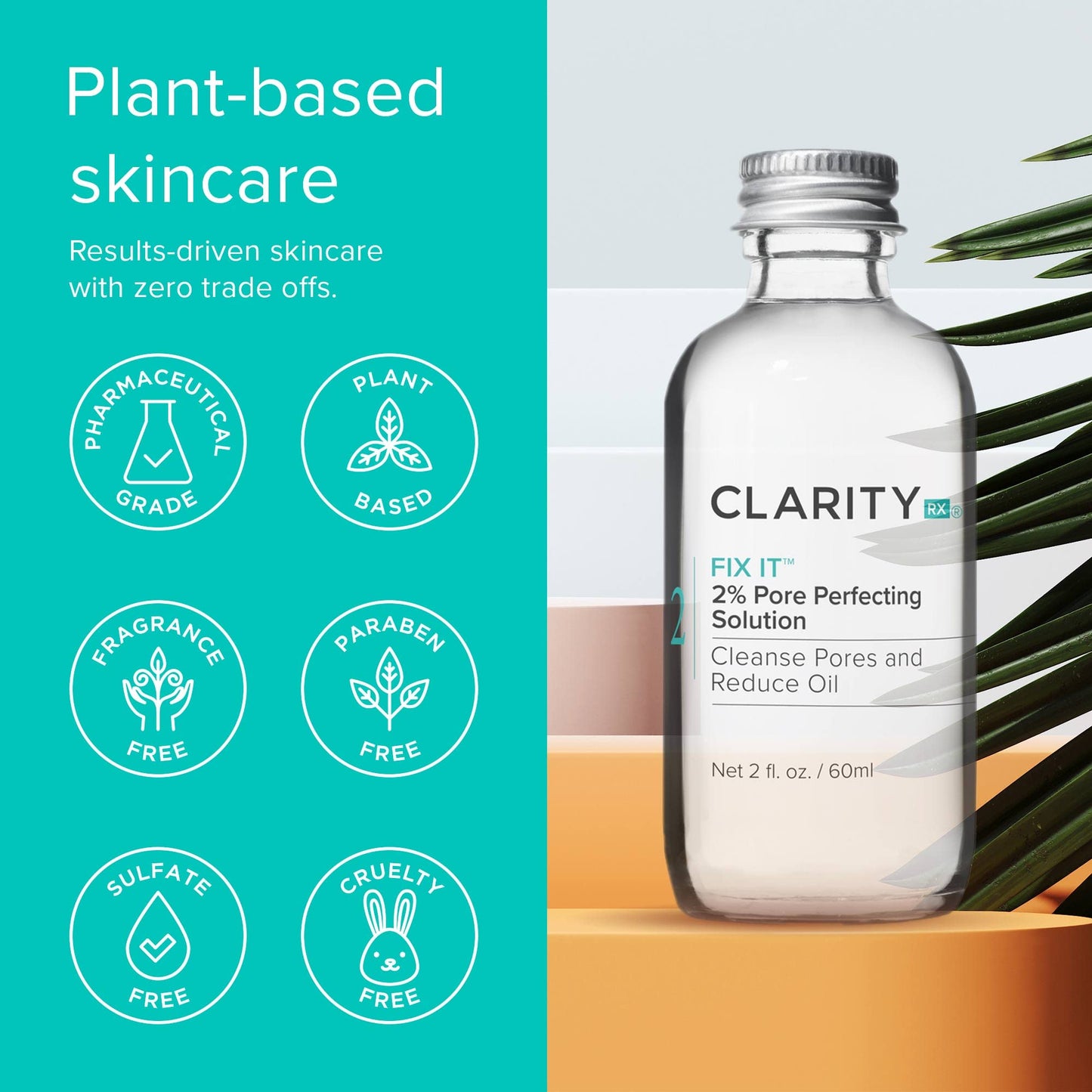 ClarityRx Fix It 2% Pore Perfecting Solution with Salicylic Acid for Acne-Prone & Oily Skin, Natural and Plant Based