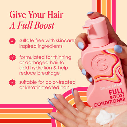 Grande Cosmetics GrandeHAIR Full Boost Shampoo & Conditioner - Sulfate-Free with Niacinamide, Biotin & Rice Protein - Cleanses, Conditions & Strengthens for Healthier & Fuller Looking Hair