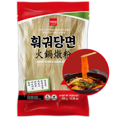 Wang Wide Glass Noodles - Korean Sweet Potato Glass Noodles for Japchae & Hot Pot - Sweet Potato Starch - Gluten Free, Vegan - Pack of 1 (10.58 oz)