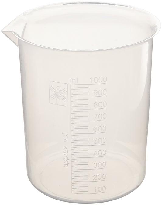 United Scientific™ Plastic Beaker, 1000mL (32oz) - Polypropylene Plastic - Molded Graduations, Tapered Spout - Pack of 3