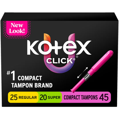 U by Kotex Click Compact Multipack Tampons, Regular/Super Absorbency, Unscented, 45 Count