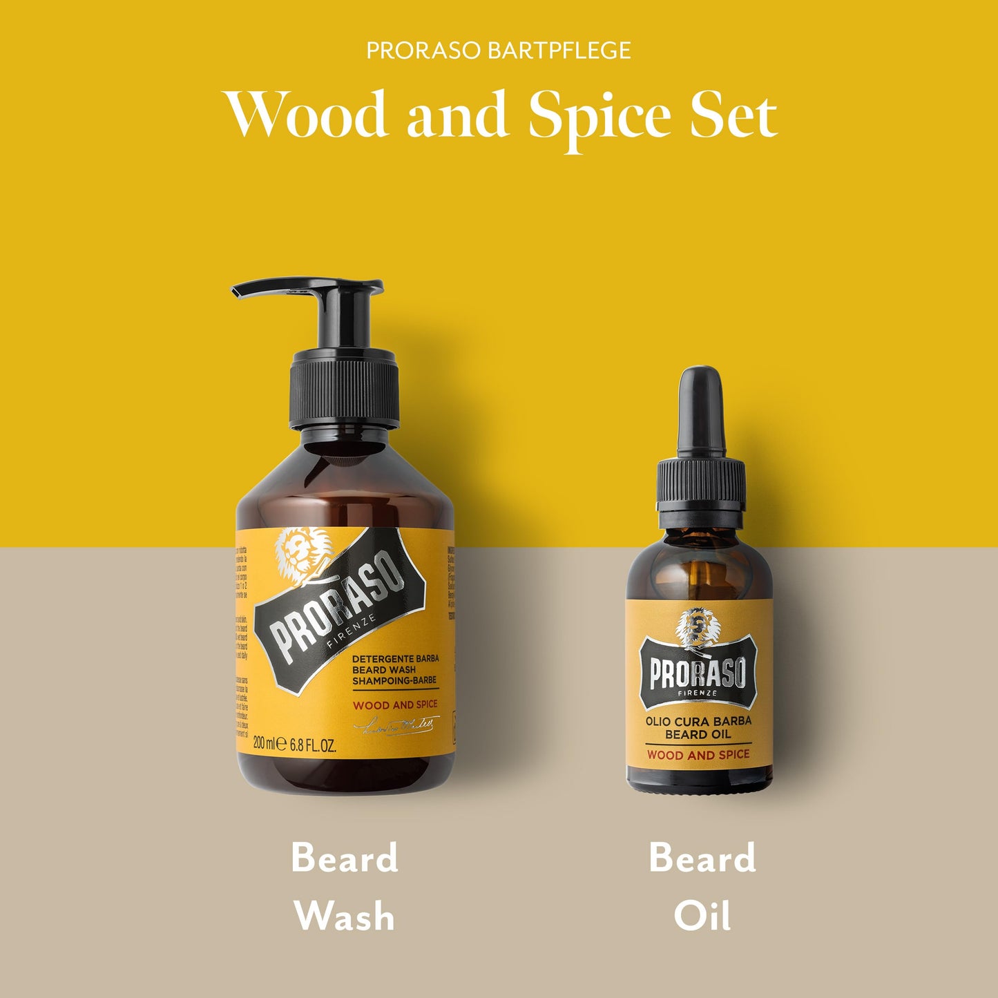 Proraso Wood and Spice Beard Care Duo Kit - Beard Wash and Oil with Warm, Woodsy Scent for Long or Full Beards - Premium Italian Gift Set for Men