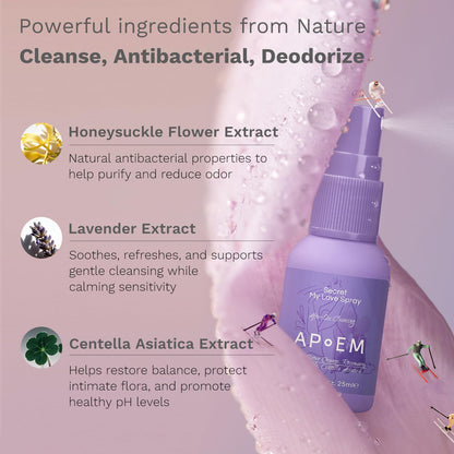 APoEM Secret My Love Intimate Spray (3 x 25ml) – Natural Deodorizing Feminine Spray for Women, pH Balanced, Before & After Intimacy, Helps Reduce Odor & Discomfort, Spanish Brand