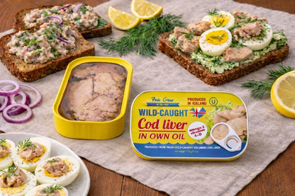 Foie Gras of the Sea Icelandic Wild Caught Cod Liver – Canned in Own Oil, 4.3 oz (Pack of 12) – Premium Gourmet Seafood, Rich in Omega-3, Kosher