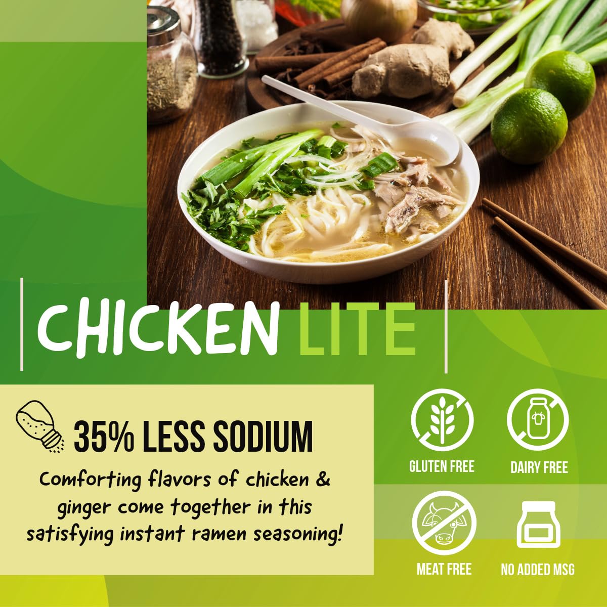 SAMABILA Chicken Lite Instant Ramen Seasoning Powder (35% LESS SODIUM) - Gluten Free - Vegan - Mild - Premium Instant Noodle Soup Powder - 5 oz