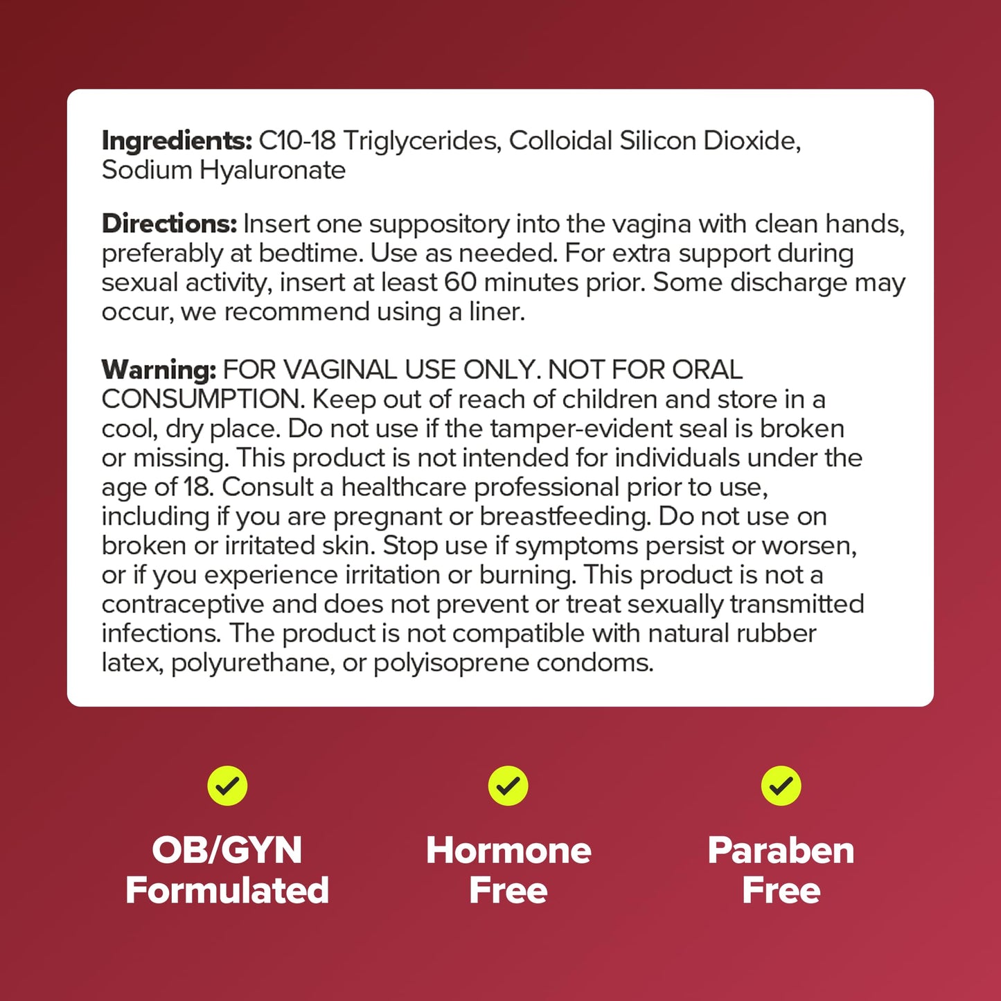 O Positiv URO Vaginal Moisture Hyaluronic Acid Suppository Support Vaginal Hydration, Daily Comfort & Easier Intimacy – 10 Suppositories