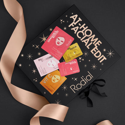 Rodial At Home Facial Edit - Mask Gift Set with Dragons Blood Hyaluronic Jelly Mask, Pink Diamond and Vit C Sheet Masks & 2 Eye Patch Sets - Hydrating & Brightening