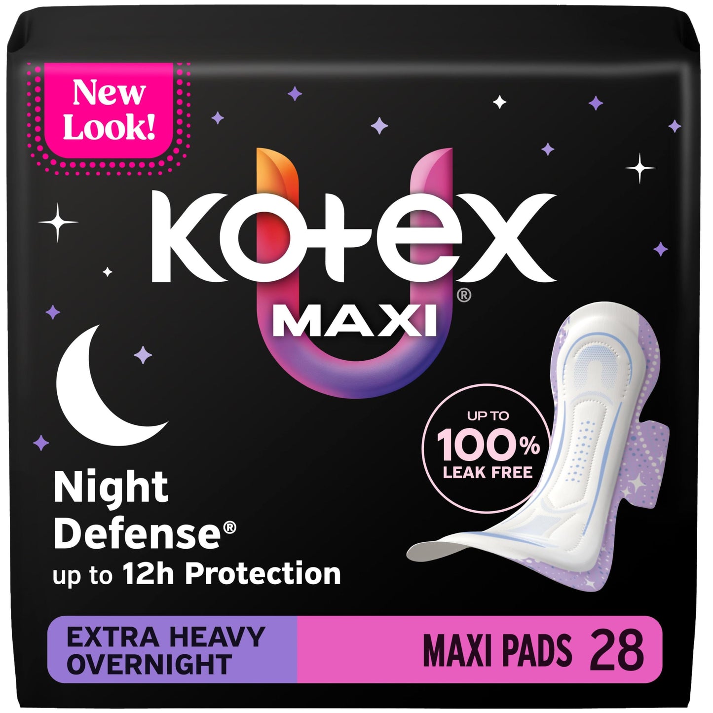 Kotex Overnight Maxi Pads with Wings, Extra Heavy Absorbency, 28 Count (Packaging May Vary)